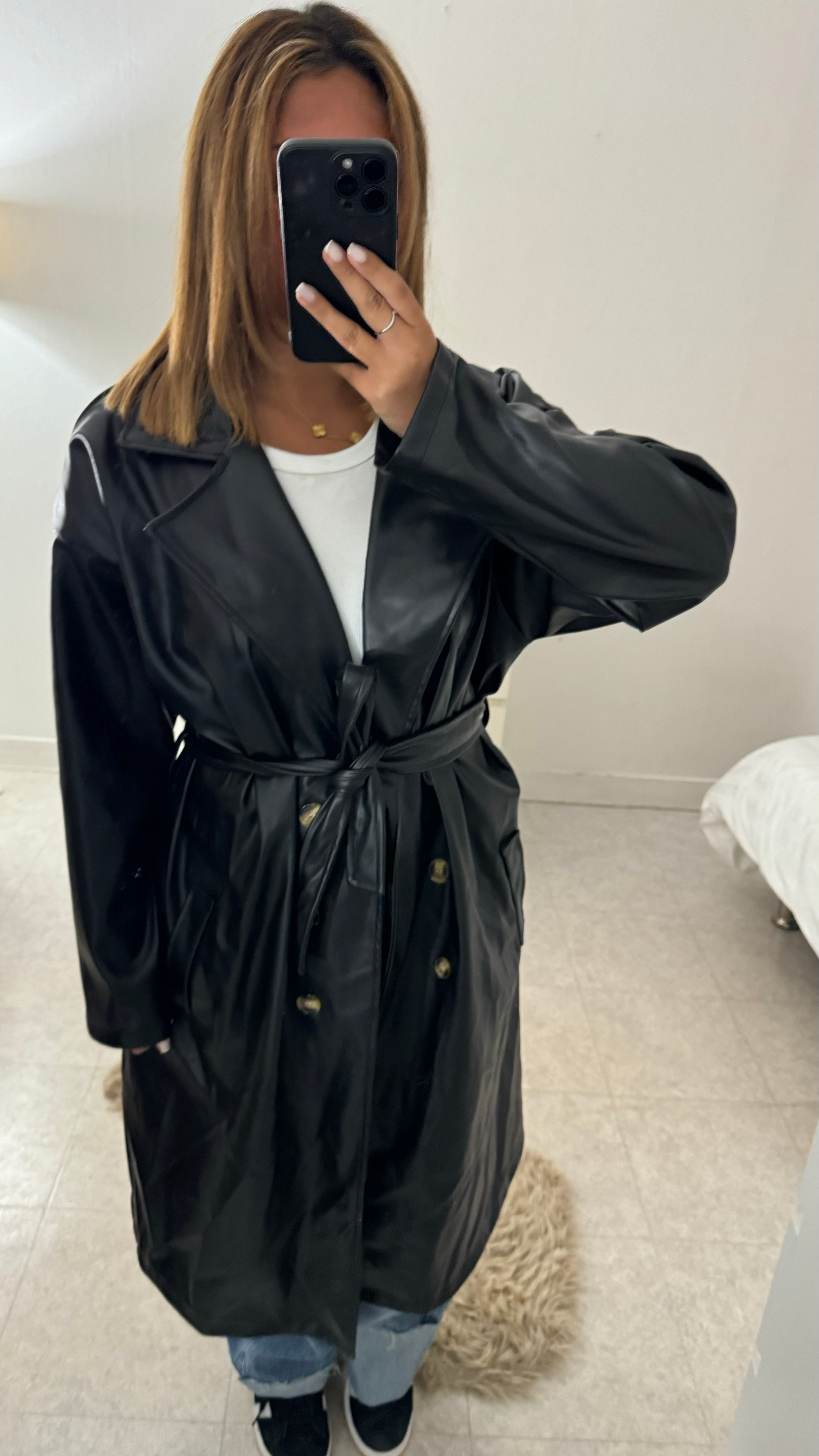 TRENCH SEMI CUIR 44/52 NOIR