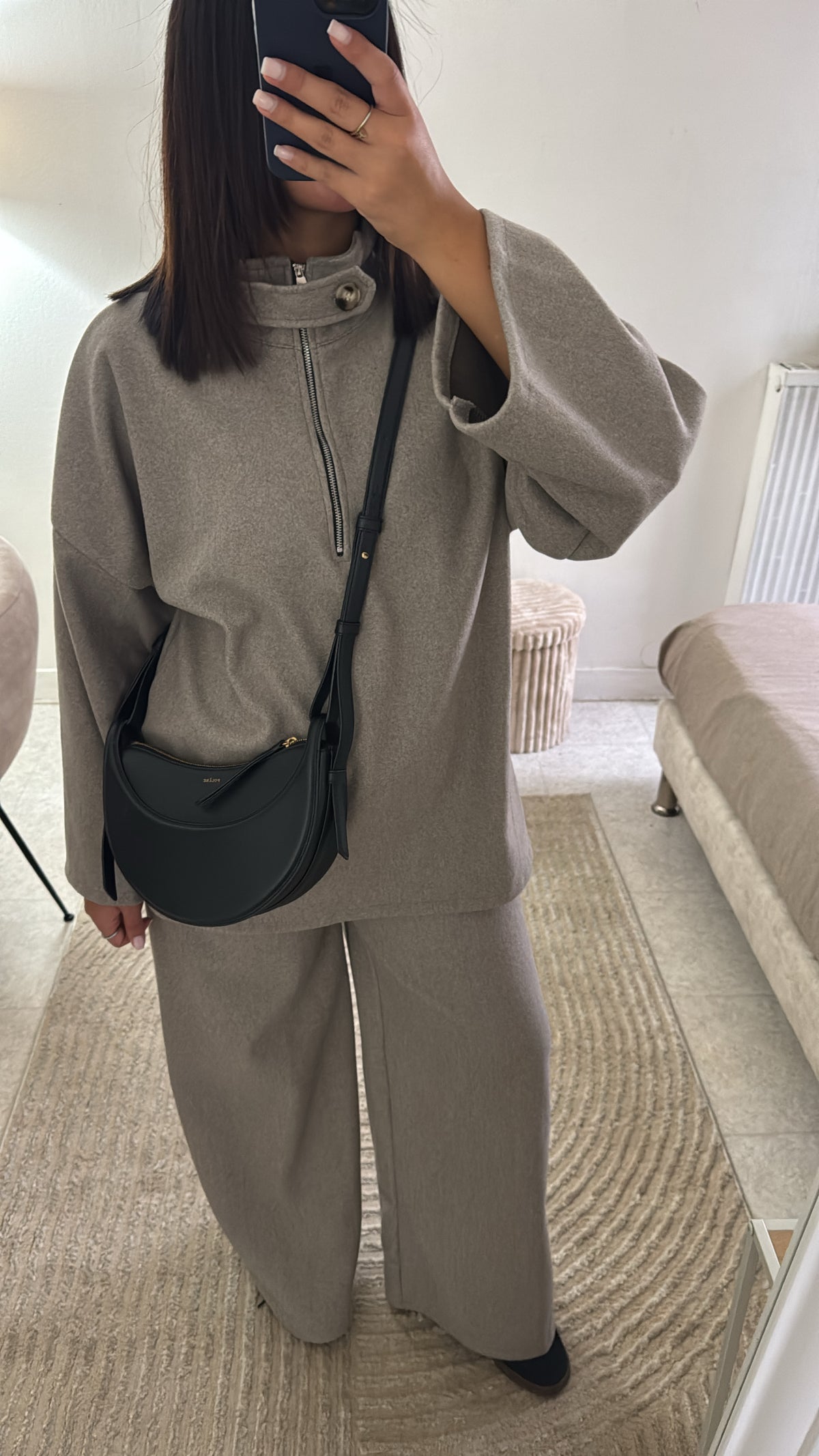 ENSEMBLE À ZIP BOUTON TAUPE