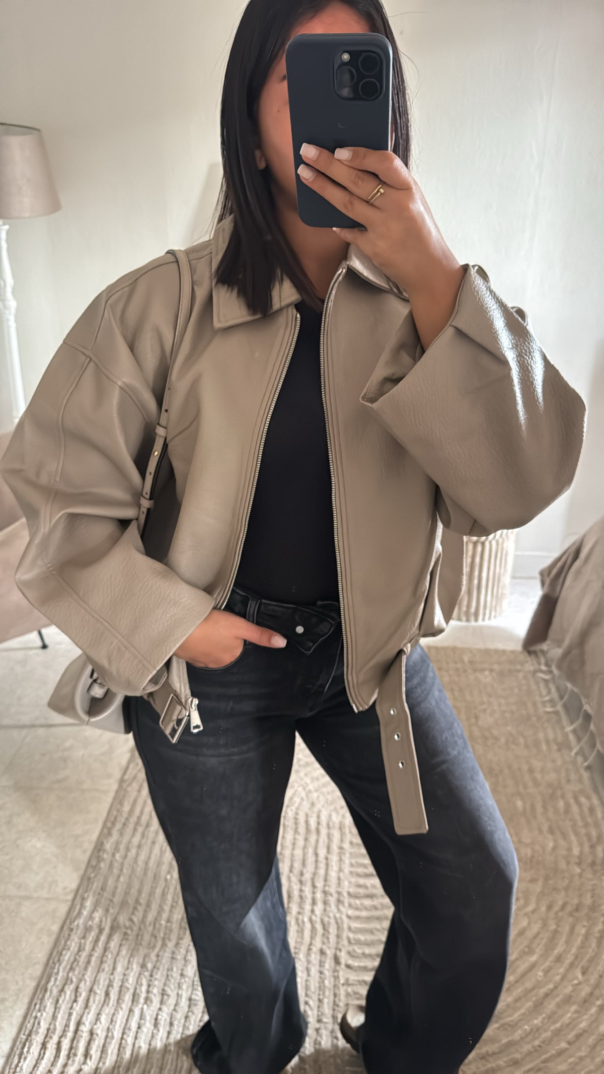 VESTE EN CUIR TAUPE