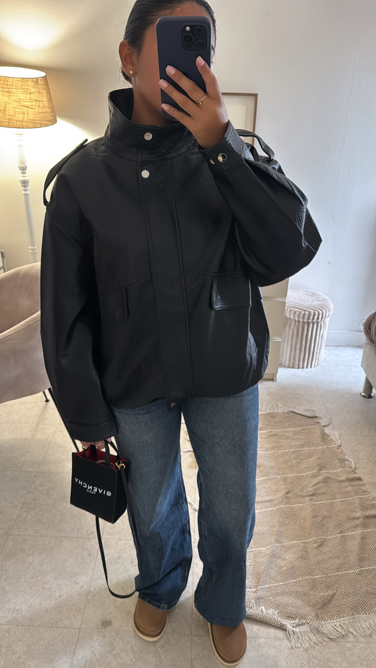 VESTE EN CUIR AVIATEUR OVERSIZE