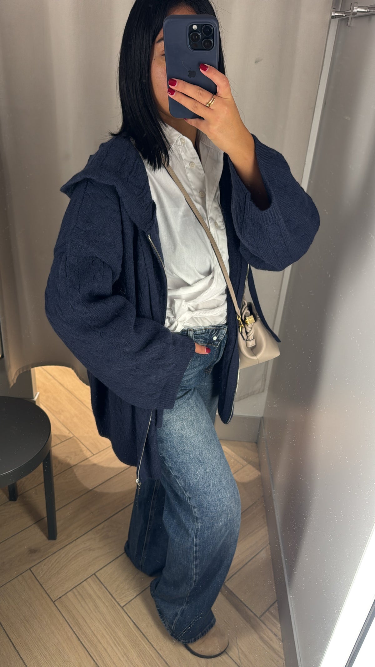 GILET TRICOT À CAPUCHE MARRINE