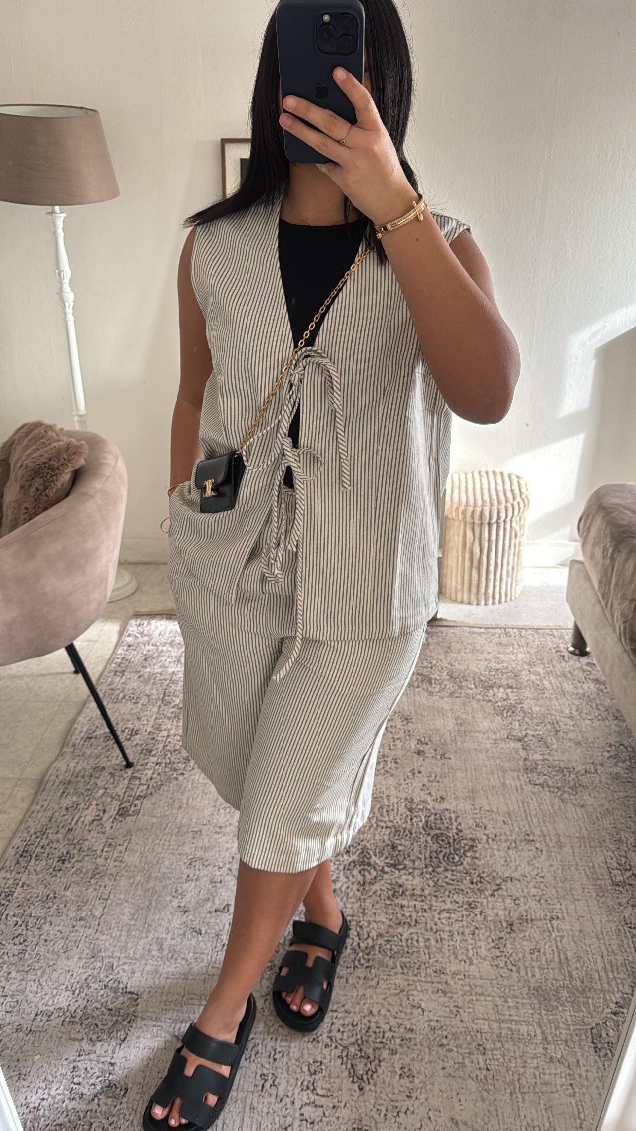 ENSEMBLE BERMUDA RAYÉ KAKI