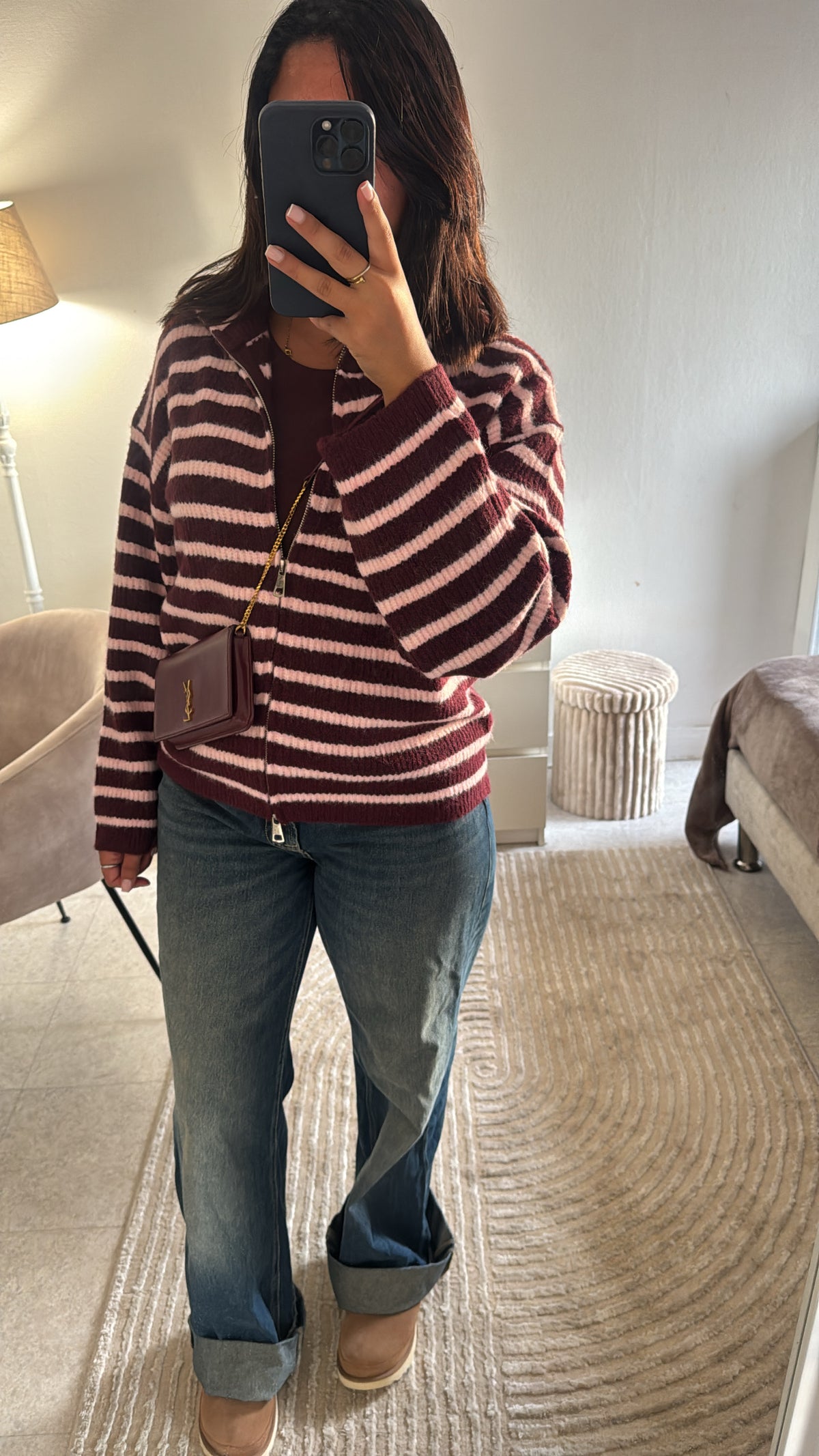 GILET À ZIP RAYÉ BORDEAUX