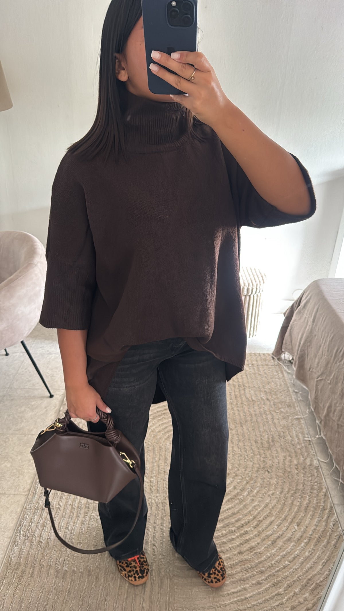 PULL TRICOT ASYMÉTRIQUE MARRON