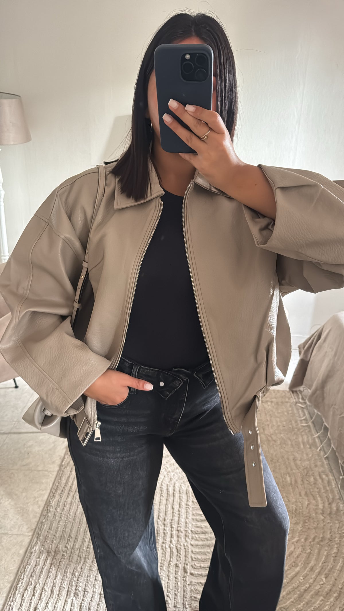 VESTE EN CUIR TAUPE