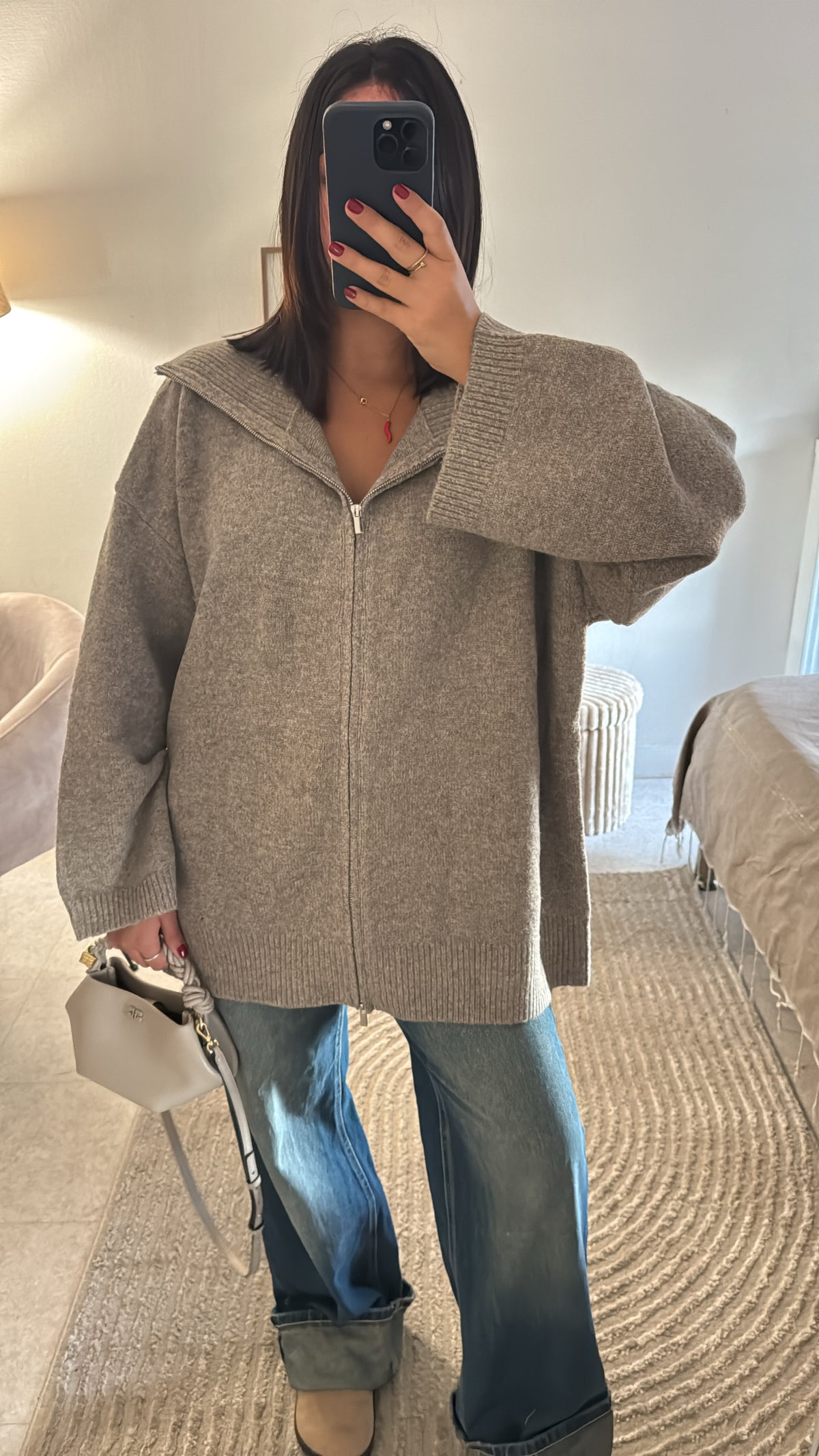 GILET MAILLE SUPER OVERSIZE TAUPE